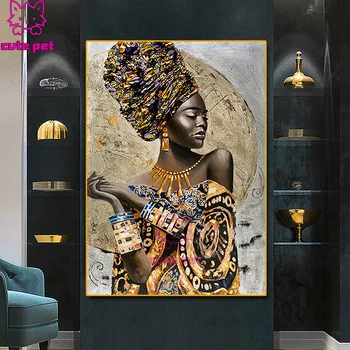 5D Diy Elmas Mozaik Afrika Siyah Kadın Graffiti Sanat Elmas Boyama Tam Kare Yuvarlak Elmas Nakış portre Kız Dekor