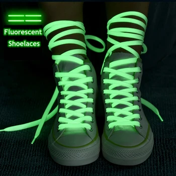 1 Çift Aydınlık Ayakabı Düz Danteller Sneakers Ayakkabı bağcıkları Karanlık Gece Renk Floresan Ayakkabı Bağı 80/100/120 / 140cm