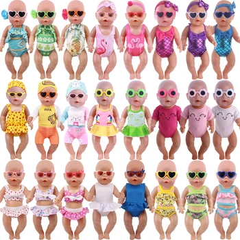 2 Adet/takım = Flamingo Mayo + Tavşan Kulak Güneş Gözlüğü 18 İnç Kız Bebek Hediye 43 Cm Doğan Bebek oyuncak bebek giysileri Aksesuarları Öğeleri Oyuncaklar