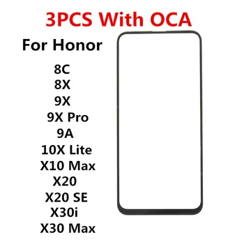 3 ADET Ön Ekran Için Huawei Onur 8C 8X 9A 9X Pro 10X Lite X20 X30 Dokunmatik Panel lcd ekran Dış Cam Onarım Parçaları Değiştirin + OCA