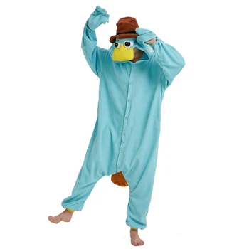 Erkek Pijama (XXL Takım Elbise 180-200CM)Perry Platypus Kigurumi Kadın Onesie Yetişkinler İçin Canavar Cosplay Kostüm Hayvan Onesie Pijama