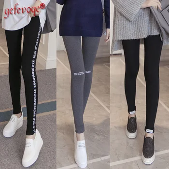 Moda Mektubu Baskı Sıska Legging Kadın Artı Kadife Kış Ayak Bileği Uzunlukta Sıcak Tutmak Pantolon Yüksek Bel Büyük Boy Kadın Tayt