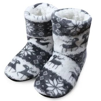 Yetişkin Ev Terlik Kadın Kış Kat Ayakkabı Noel Elk Kapalı Çorap Ayakkabı Sıcak Kürk Slaytlar Bayanlar Peluş Terlik Pantoffels