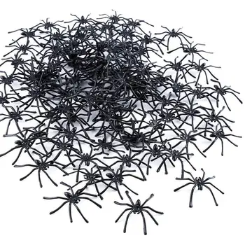 100 Adet Cadılar Bayramı Dekoratif Örümcekler Küçük Siyah Beyaz Plastik Sahte Örümcek Oyuncaklar Yenilik Komik Joke Prank Gerçekçi Sahne