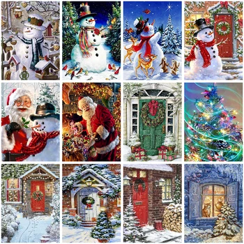 DIY 5d Elmas Boyama Kapı Kar Sahne Noel Kardan Adam Ağacı Elmas Nakış Çapraz Dikiş Kiti Mozaik Taklidi Noel