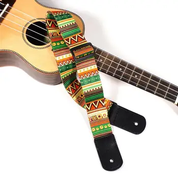 Ulusal Tarzı Baskı Akustik Halk Gitar Askıları Ayarlanabilir Kalınlaşmış Deri End Elektro Gitar Bas Ukulele Sapanlar Kemerler