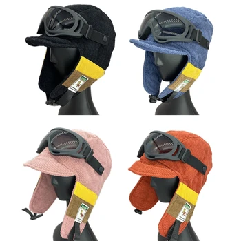 Kış Havacılar Şapka Soğuk Hava Trooper Havacılar Şapka Kulak Kapakları ve Gözlük Çocuklar için Koruma Kulak Düz Renk