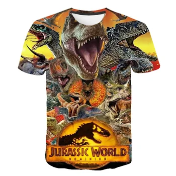 2022 Yeni Sıcak Yeni Film Karikatür Dinozor Bebek kısa kollu t-shirt Jurassic Park 3 Baskılı Çocuk Giyim Çocuk T-Shirt Üst 4-14T