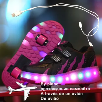 Çocuk Paten rahat ayakkabılar USB Şarj Erkek Kız Otomatik Jazzy LED ışıklı yanıp Sönen Çocuklar Parlayan Sneakers ile Tekerlekler