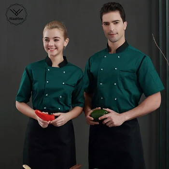 Yeşil Kısa Kollu Usta Aşçı İş Kıyafetleri Restoran Otel BARBEKÜ Mutfak Yüksek Kaliteli İş Giysisi Giyim Yemek Servisi Şef Üstleri