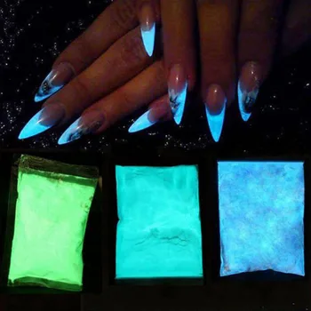 50 g / torba Glitter Toz Nail Art Fosfor Pigment Işıltılı Parlayan Gece Kulübü Süslemeleri Tırnak Floresan Toz Glow Koyu Tr85