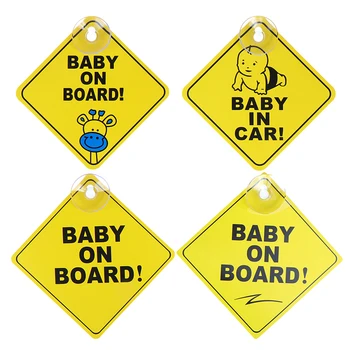 1 adet 12CM Baby On Board Sticker oto Pencere iki Vantuz her Sarı Uyarı İşareti enayi ile Aksesuarlar 