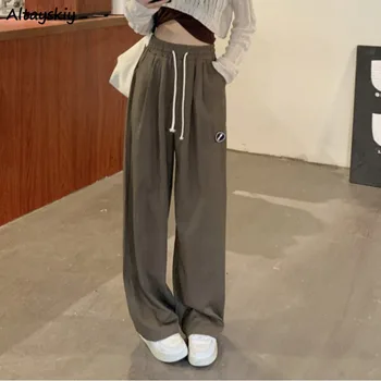 Kore Moda Rahat pantolon Kadın Yüksek Bel Kadın S-4XL Klasik Eşofman Düz Retro Pantolon İpli Streetwear Ins