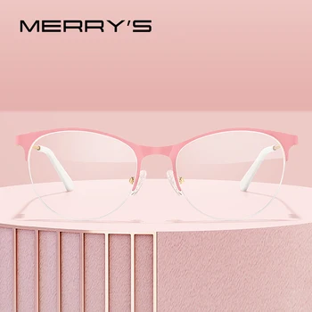 MERRYS tasarım Kadın Moda Trend Kedi Göz Gözlük Yarım Çerçeve Bayanlar Gözlük Miyopi Reçete Optik Gözlük S2004