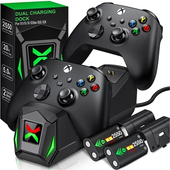 Çift Hızlı Şarj İçin Xbox One X / S / Elite Xbox Serisi X / S Kablosuz Denetleyici 2X2550mAh şarj edilebilir pil Paketi Xbox One İçin