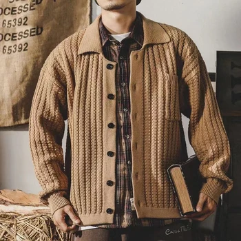 Rahat Moda erkek giyim Amerikan Hırka Kazak Sonbahar Kış Japon Gevşek Büyük Boy Kazak Erkek Ceket Yaka Örgü Üst