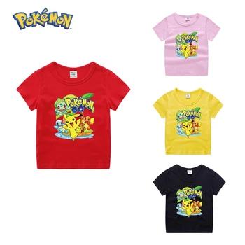 Pokemon Pikachu Çocuk T - shirt Anime Figürü Pikachu Yaz Pamuk Kısa Kollu Erkek Kız Üst Karikatür Baskı T-shirt Doğum Günü Hediyeleri