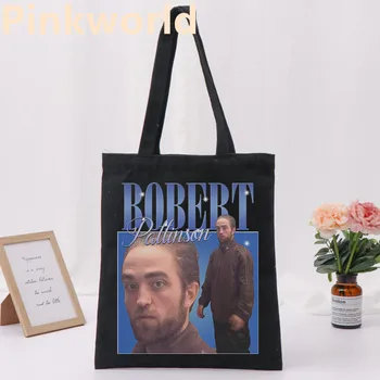 Robert Pattinson Ayakta Meme Baskı Serin Alışveriş Çantası Alışveriş Siyah Beyaz Kadın Moda alışveriş omuz çantaları Tote çanta, Damla Gemi