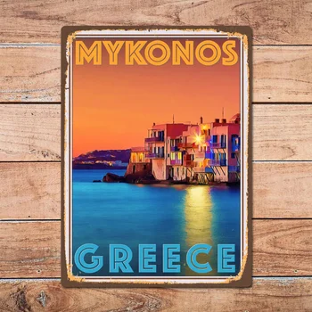 Mykonos Yunanistan Metal Tabela Metal İşareti Ev oda duvar dekoru Retro Vintage Tarzı Seyahat Posteri Bar / Pub / Adam Mağara