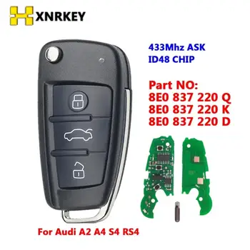 XNRKEY 433MHZ ID48Chip 3 Düğme Katlanır Uzaktan Akıllı Araba Anahtarı Audi A3 S3 TT A4 S4 2005-2013 8P0837220D / Q / K