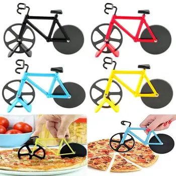 Yenilik Bisiklet Şekli Pizza Kesici Bıçaklar Paslanmaz Çelik Bisiklet Rulo Pizza Chopper Çift Tekerlekli Dilimleme Mutfak Ev Dekor Aracı