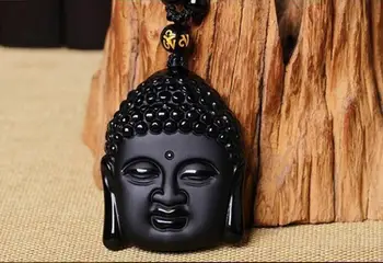 Doğal taş Kuvars Kristal Siyah Obsidyen Avalokitesva Şanslı kafa Şanslı Muska Kolye dıy Takı yapımı için kolye A35