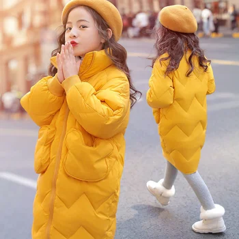 -30℃ Kış sıcak pamuklu giysiler Büyük Çocuk Uzun Palto Kızlar Kalınlaşmak Aşağı Ceketler Genç Kapşonlu Su Geçirmez Parka Giyim 5-14Y