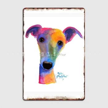 Whippet Greyhound Baskı' Pansy ' Shirley Macarthur Metal Işareti Kulübü Ev Ev Özelleştirmek Duvar Dekor Tabela Posteri