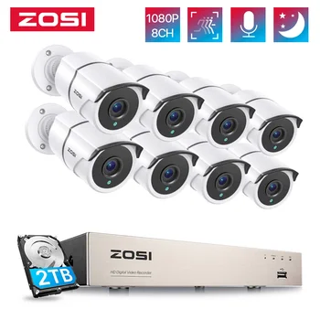 ZOSI 1080p 8 Kanallı Video Güvenlik Sistemi ile Ses, 5MP Lite TVI CCTV DVR, 8x2mp Açık Kapalı Bullet gözetim kameraları