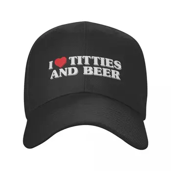 Erkekler Kadınlar I Love Titties Ve bira şapkaları Moda Beyzbol Kapaklar Snapback Kapaklar Kalp Şapka kamyon şoförü şapkası Ayarlanabilir güneş şapkaları Yaz