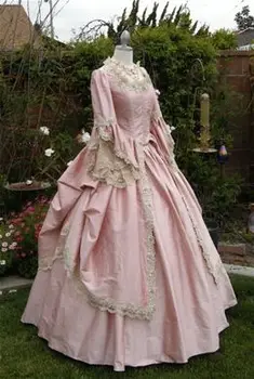 Marie Antoinette Fantezi Balo Parti Kıyafeti Uzun Kollu 2019 Retro Tozlu Pembe Dantel Leke Gotik Korse Abiye