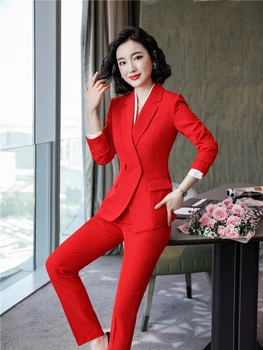 Kadın Zarif Takım Elbise Pantolon Ve Ceket Resmi Blazer Seti 2 Adet İş Kıyafetleri Ofis Bayanlar İçin Takım Elbise Setleri Güz 2022