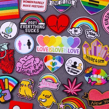 Gökkuşağı Yamalar Giysi Eşcinsel Gurur LGBT Çizgili Yama Demir On Yamalar Giyim İçin Karikatür Yama Aşk Rozetleri Aplikler Sticker