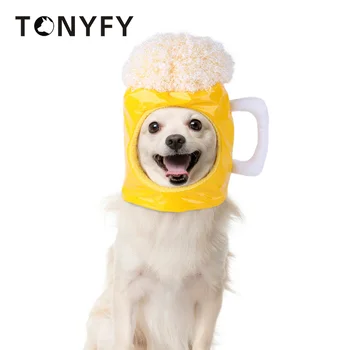 Pet bira şapkası Sevimli Şapka Köpekler için bira kupası Giyinmek Kostüm Pet Sıcak Tutmak Sarı Şapkalar Cosplay Aksesuarları Kediler ve Köpekler için