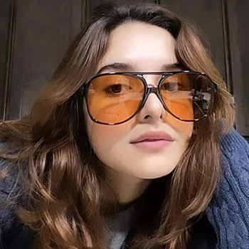 Trendleri Pilot kadın Güneş Gözlüğü Vintage Sarı Marka Tasarımcısı Sunglass Kadın Büyük Boy Popüler Gözlük Gözlük Erkekler Shades UV400