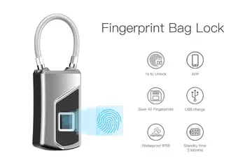 Anti-hırsızlık Bluetooth Kilidi Su Geçirmez IP66 Taşınabilir Akıllı Biyometrik Parmak İzi Asma Kilit Anahtarsız USB Şarj Çanta Dolabı Bisiklet