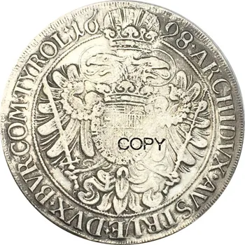 Avusturya Habsburg 1 Thaler Leopold I Viyana 1698 Pirinç Kaplama Gümüş Kopya Paraları