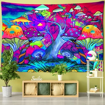 Psychedelic Mantar Goblen Yatak Odası Trippy Duvar Asılı Boho Dekor Psychedelic Hippi Bitki Yıldızlı Gece Odası Ev Dekor