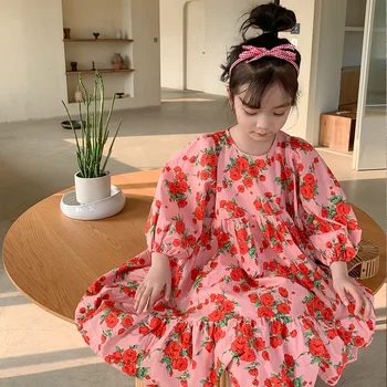 Sonbahar Bahar Küçük Prenses Çiçek Billowing Elbiseler Bebek Kız Gevşek Uzun Kollu Elbise