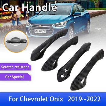 Karbon Fiber Dış Kapı kulp kılıfı Trim için Chevrolet Onix II 2019 2020 2021 2022 Araba Koruyucu Aksesuarları Styling Etiketler