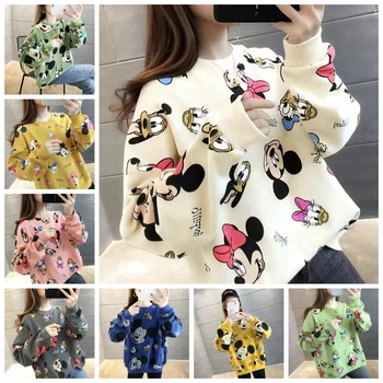 Disney Karikatür Mickey Minnie Mouse Donald Kazak Kadın Ceket Uzun Kollu Elbise Üstleri Streetwear Bahar Sonbahar kadın ceketi