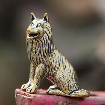 Retro Pirinç Wolfhound Küçük Heykeli Masaüstü Süs Süslemeleri Zanaat Bakır Hayvan Kurt Köpek Figürleri Çay Evcil Ev Dekor Hediyeler