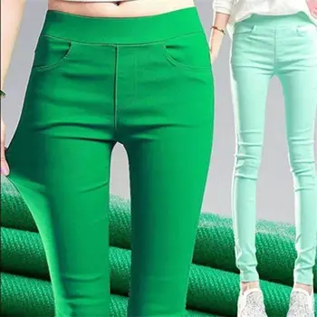 2022 Yeni Bahar Sonbahar Kadın Şeker Renk Yüksek Elastik Tayt Kadın İnce İnce Streç kalem pantolon Sıska Pantolon Mujer S30