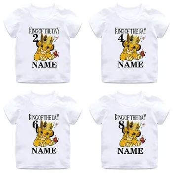Doğum günü çocuk T - shirt Numaraları 1-10 Baskı Karikatür Aslan Kral Erkek Kız Tişörtleri Yaz Çocuk Üstleri Çocuk Giysileri doğum günü hediyesi