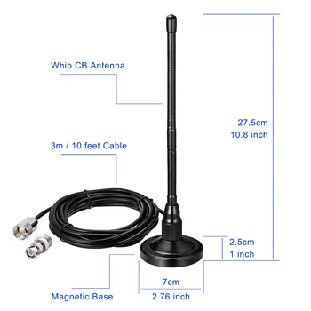 Superbat 27MHz Telsiz Kısa Dalga Anten CB Manyetik Taban Su Geçirmez UHF Konektörü Anten