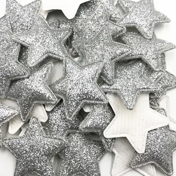 30 adet 3.5 cm Gümüş Yastıklı Glitter Yıldız Yamalar Parlak Aplikler Giysi Dikiş Malzemeleri DIY Zanaat Dekorasyon B345