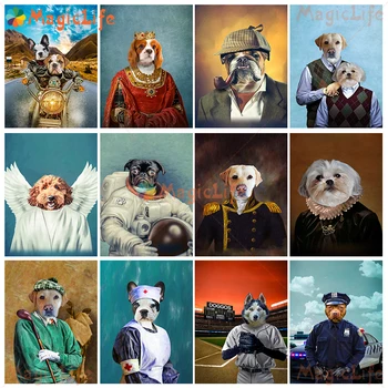 Özel Pet Hayvanlar Poster duvar sanatı tuval yağlıboya Baskı Modern Köpek Kedi Kimlik Duvar Resimleri Için Oturma Odası Dekor Çerçevesiz
