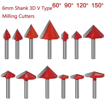 6mm Shank V Oluk Bit CNC Karbür End Mill 3D Freze Uçları 60 90 120 150 Derece ağaç işleme Gravür freze kesicisi Ahşap Araçları
