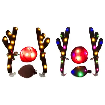 Noel İç dekor İçin araba / ışık LED Ren Geyiği Boynuzları burun kiti / Araba Kostüm oto aksesuarları dekorasyon kiti