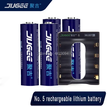 Yeni JUGEE 2000 mah 1.5 v AA 3000mWh usb şarj edilebilir Li-polimer lityum AA usb pil + USB 4 yuvası şarj